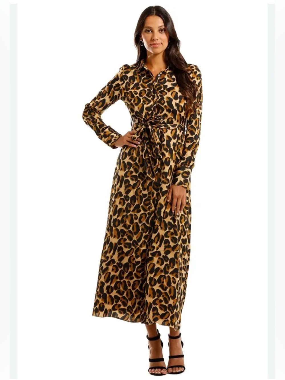 Scotch & Soda Leopard Shirt Dress Belted Maxi Lined Size 2 Modern Edge
